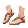thumbnail image 1 of Women Summer Fashion Rhinestone Sandals Bohemian Style Flat Slide Dressy Casual Beach Flip Flops Polyester Material Soft Sole Comfortable All Day Walking Shoes, 1 of 8
