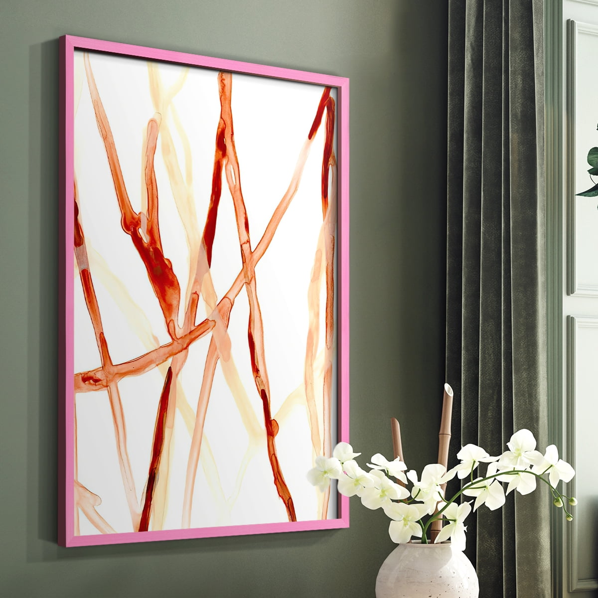 Runnel VI Framed Print in Pink Solid Wood Framed Print No Nail Hanging