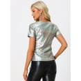 thumbnail image 3 of DARING DIVA Party Metallic Textured Short Sleeve Shiny Tops M Shiny Silver, 3 of 6