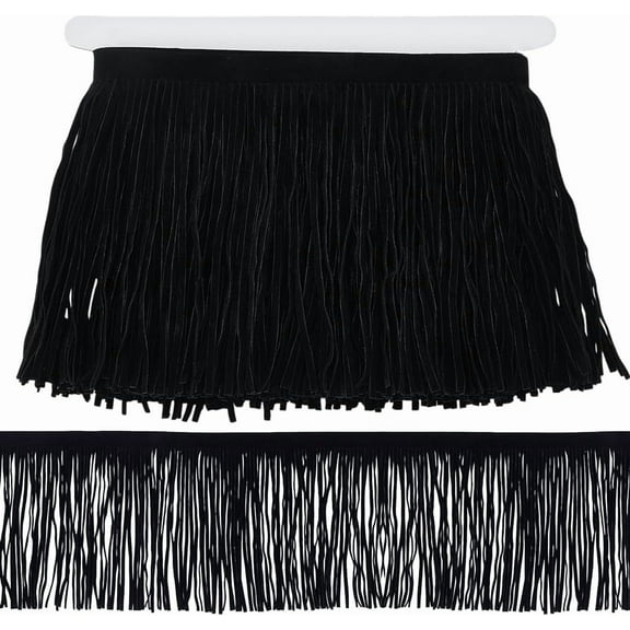 3.2 Yards 6 Inch Double Side Suede Tassel Trims Leather Fringe Trim Brazil Tassel Fringe Edging Ribbon Embellishment Decoration for DIY Sewing Craft Garment Hem Black
