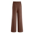 thumbnail image 4 of zaveiop Womens Ribbed Wide Leg Lounge Pants with Pockets Casual Relaxed Comfy Loose Soft Knit Pajama Pants with Drawstring (Brown, S), 4 of 8