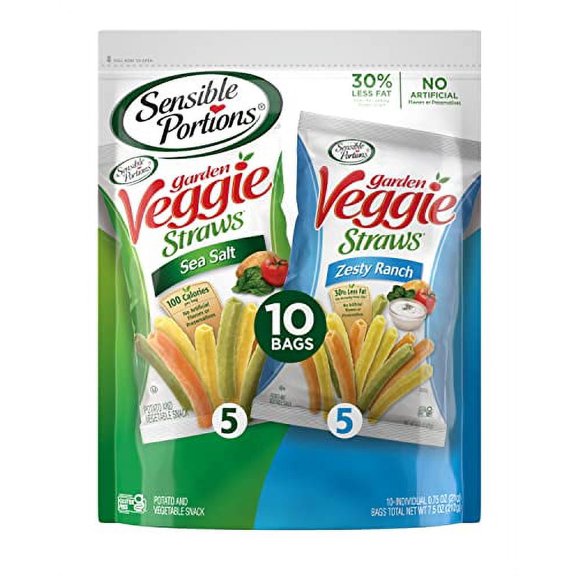 Sensible Portions Garden Veggie Straws, Sea Salt & Ranch Multipack.75 oz Bag, 10 Count