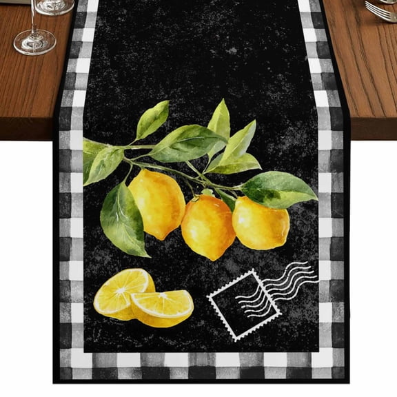 Table Runners 60 Inches Long Dress Scarves, Yellow Lemon Farmhouse Kitchen/Dining Table Runner, Small Coffee Tablerunners, Summer Botanical Black White Checkered 13x60 Inch