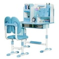 thumbnail image 2 of Limorve 2Pcs Kids Study Desk Chair Set, Height Adjustable Ergonomic Table with Sitting Corrector & Book Stand,Blue, 2 of 11