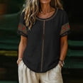 thumbnail image 2 of Ashirexll Summer Tops for Women Casual Linen Blouse Short Sleeve Floral Embroidery Lace Detail Summer Top for Daily, 2 of 7