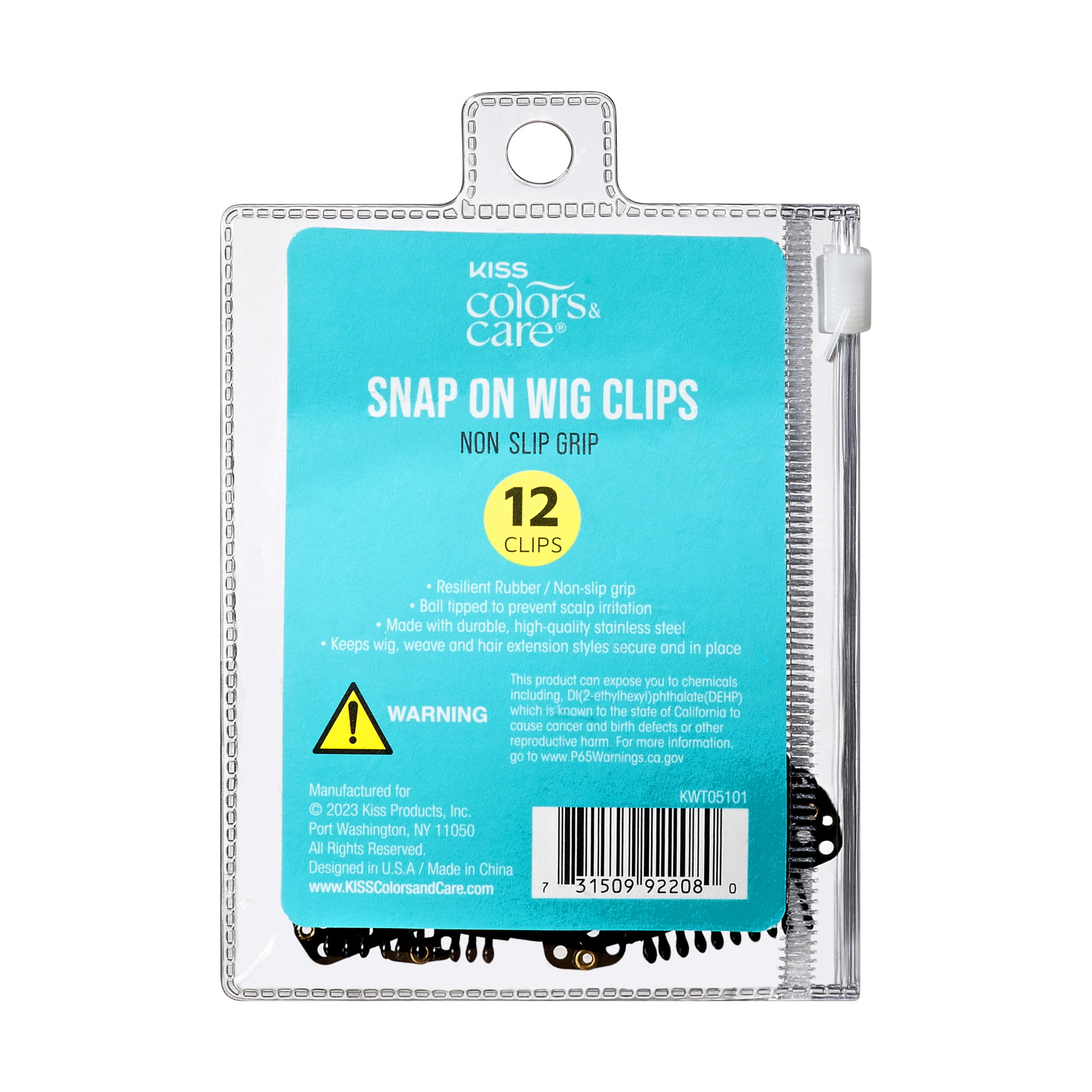 (2 pack) Kiss Colors & Care Stainless Steel Non-Slip Snap-On Wig Clips, Silver, 12 ct