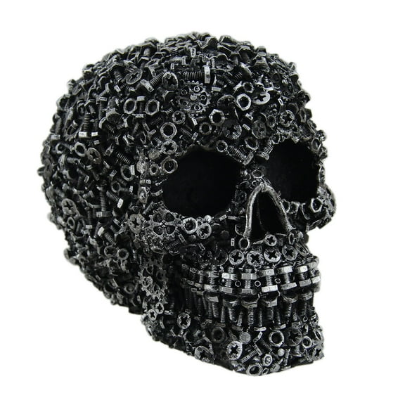 Zeckos Scrap Head Steampunk Junk Pile Nuts & Bolts Covered Skull Statue 6 inch