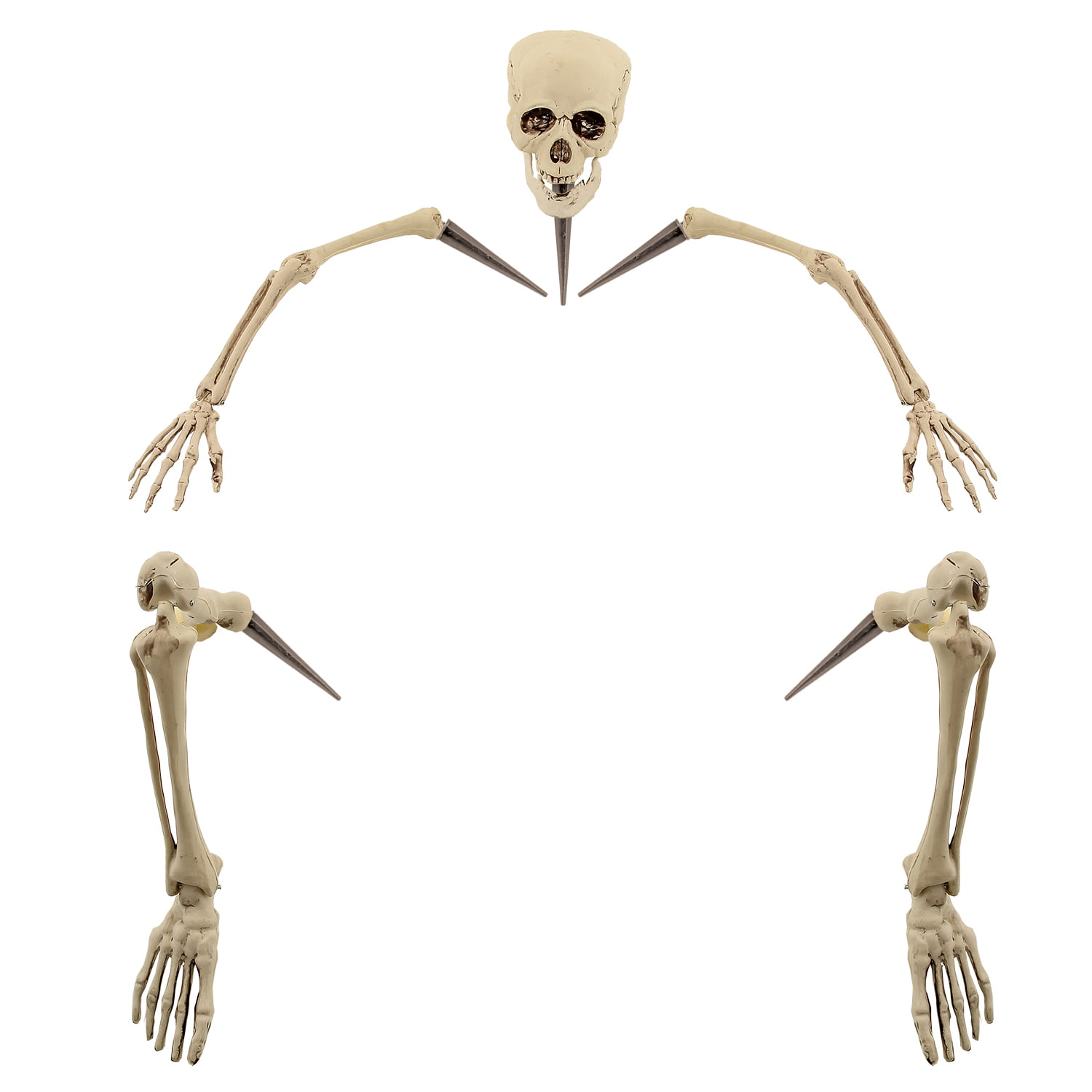 Skeleton Bones and Skull for Halloween Decor or Spooky Graveyard Ground Decoration Plastic Bones Scary Props Life Size Skull Bones Decor