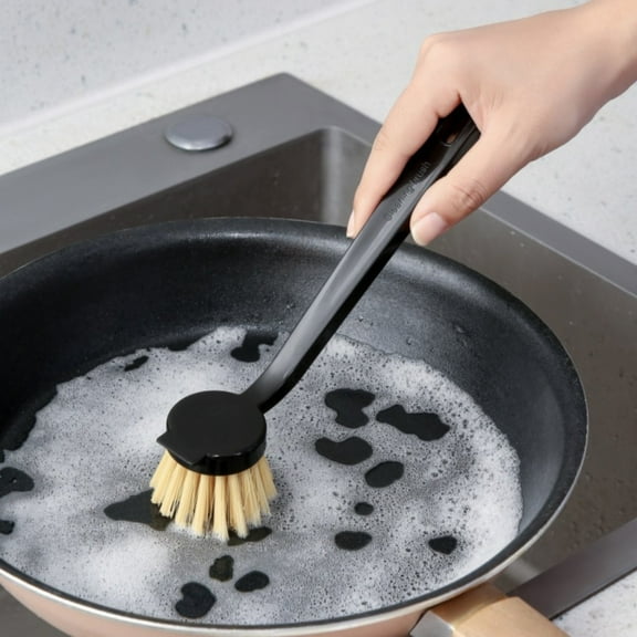 witspace Dish Brush with Long Handle, Kitchen Scrub Brush for Cleaning Dish, Pot, Sink and Stove, Skillet Scrubber with Tough Bristles for Cast Iron Grill Pan Everyday Dish Cleaning