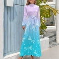 thumbnail image 4 of Pink Aqua Ombre Dress Dragonflies Print Elegant Printed Maxi Dress High Waist Long Sleeve Boho Beach Long Dresses, 4 of 5