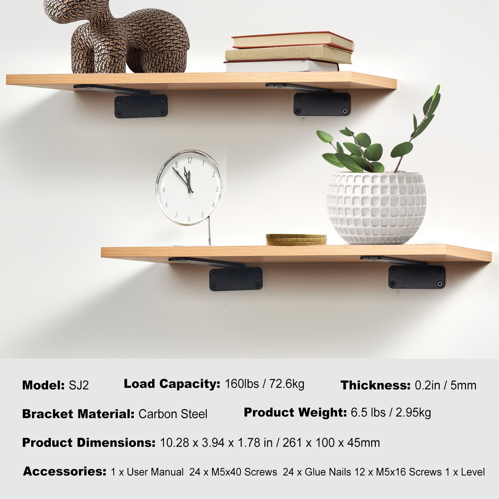 KFFKFF 10 x 4 x 1.6 Inch Shelf Bracket 6 Pcs Floating Shelf Bracket Heavy Duty