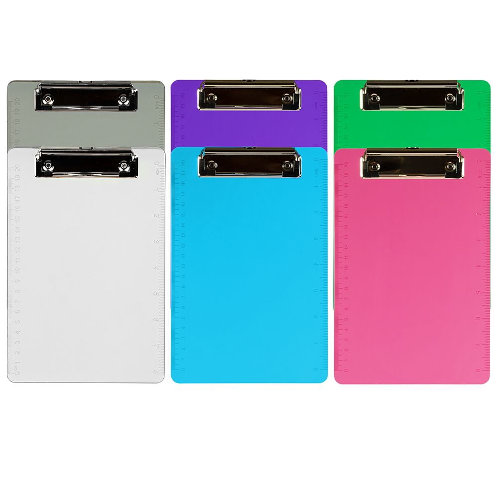 JAM Paper Small Plastic Clipboards, 6" x 9", Assorted Colors, 6 per Pack