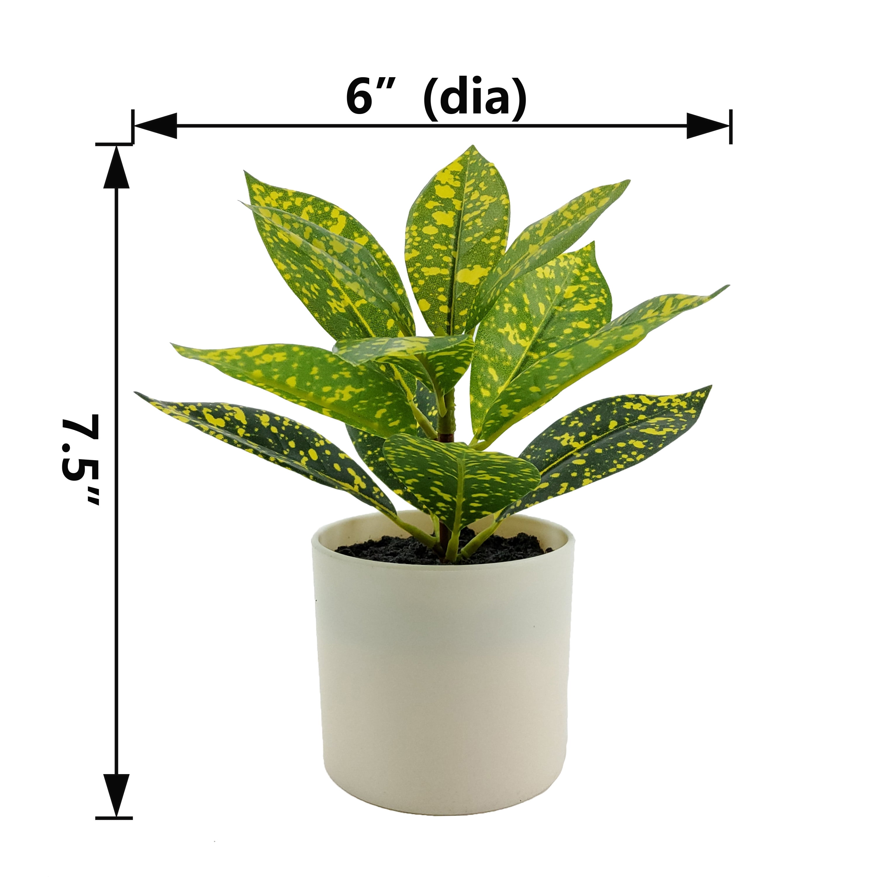 Mainstays Indoor Artificial 7.5in plant in Pot, Spotted Laurel Plant, Green and Yellow Color.