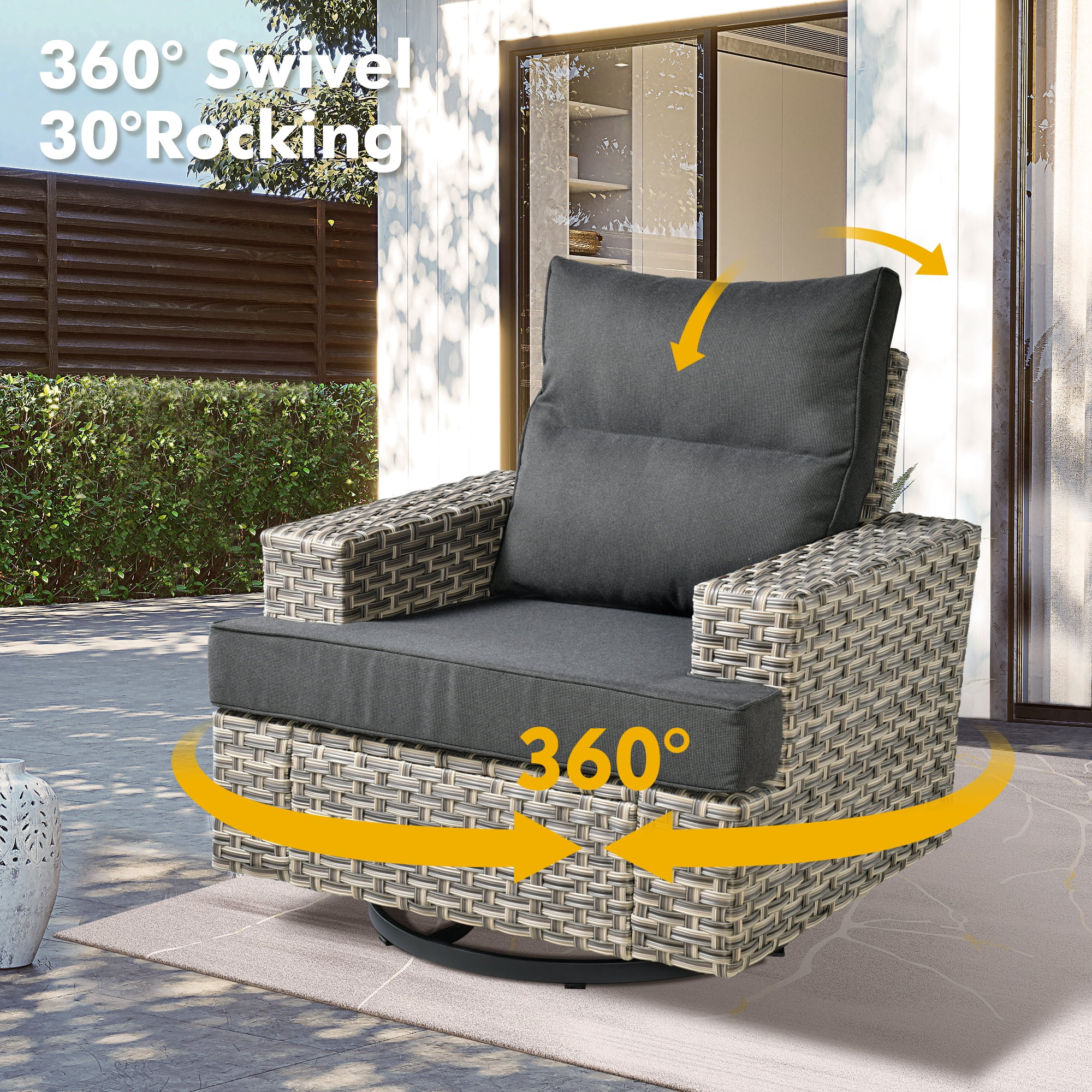 XIZZI Patio Furniture 9 Pieces All Weather Wicker Sectional Sofa Set Rattan Outdoor Conversation Set with Swivel Rocking Chairs for Garden, Black