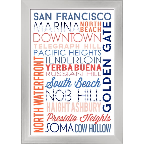 San Francisco, California - Typography - Lantern Press Artwork (12x18 Giclee Art Print, Gallery Framed, Silver Wood)