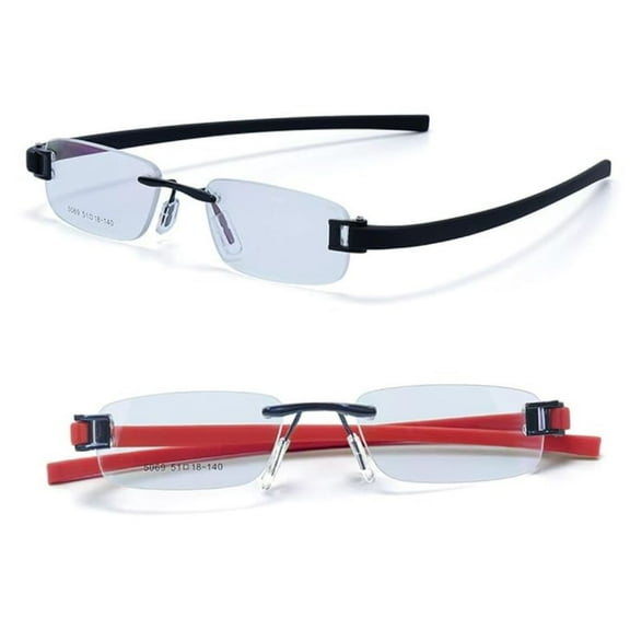 RSINC Rimless Frame Eyeglass Frames for Adults, Men And Women Modern Collage Fashion School Ladies Sports Tag Black Black & Blue Red 51-18-140