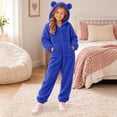 thumbnail image 5 of CUZIBR Toddler Bear Ear Onesie For Girls Fuzzy Hooded Pajama Jumpsuit Zip-Up Long Sleeve Cute Homewear,Blue,5-6 Years, 5 of 5