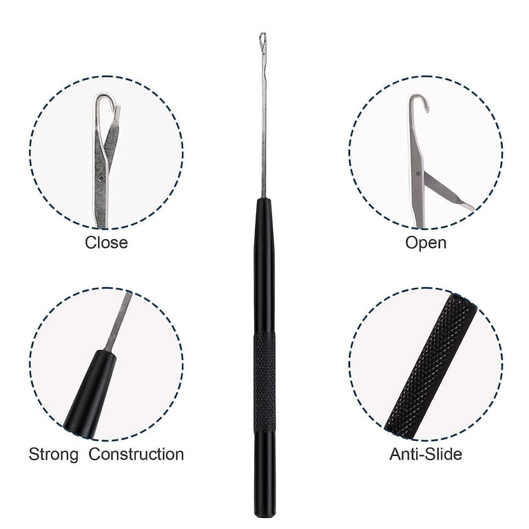 Stainless Steel Hair Extensions Loop Needle Pulling Hook Tool, 3 Pcs Micro Needle Threader Wire Pulling Crochet Hook Tools for Silicone Microlink