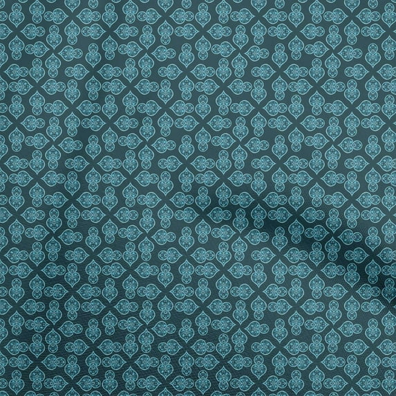 oneOone Viscose Chiffon Dark Teal Blue Fabric Asian Floral Fabric For Sewing Printed Craft Fabric By The Yard 42 Inch Wide