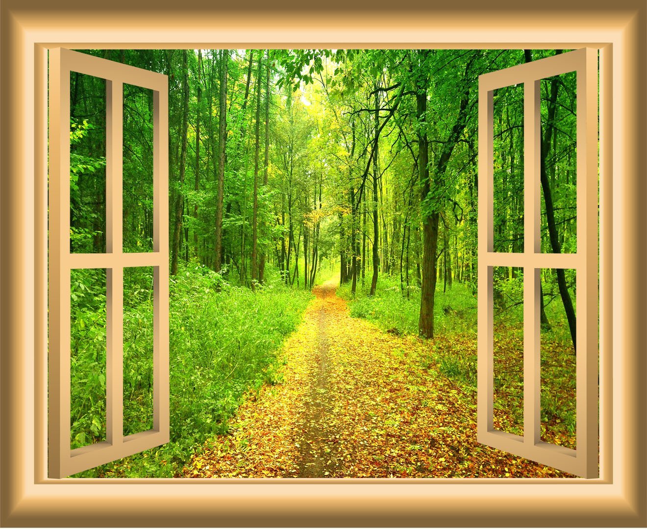 VWAQ 3D Forest Window Wall Decal Outdoors Wall Decor Peel and Stick