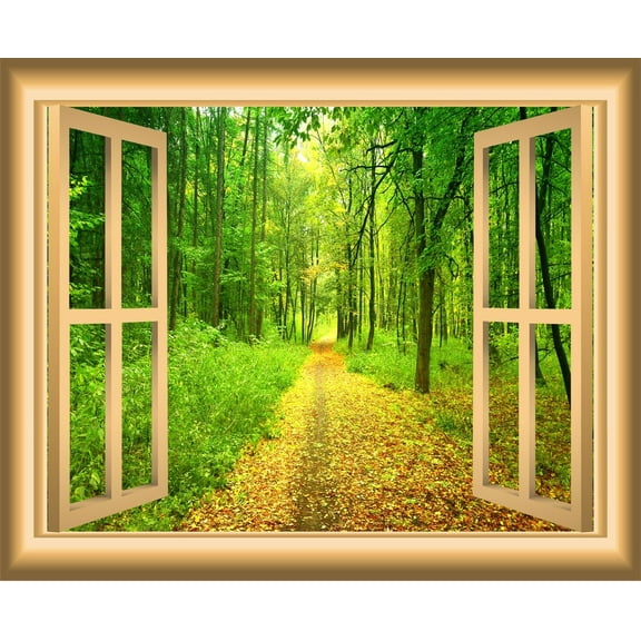 VWAQ 3D Forest Window Wall Decal Outdoors Wall Decor Peel and Stick Mural VWAQ-NW40 (24"H X 30"W)