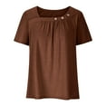 thumbnail image 4 of sovlvnd Women Tops Summer Blouses Fashion Summer Casual Solid Round Neck Short Sleeves Tshirt Blouse Coffee, 4 of 6