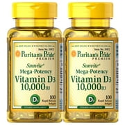 Puritan's Pride Vitamin D3 10,000 IU-100 Softgels, Support Immune System, Healthy Bones & Teeth 2 Pack