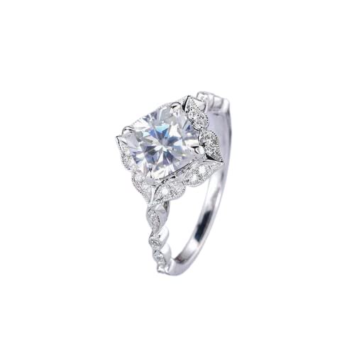 HeartsAndYou 1.5ct Cushion Cut Moissanite Engagement Ring for Women Halo Milgrain 18k White Gold Over Silver