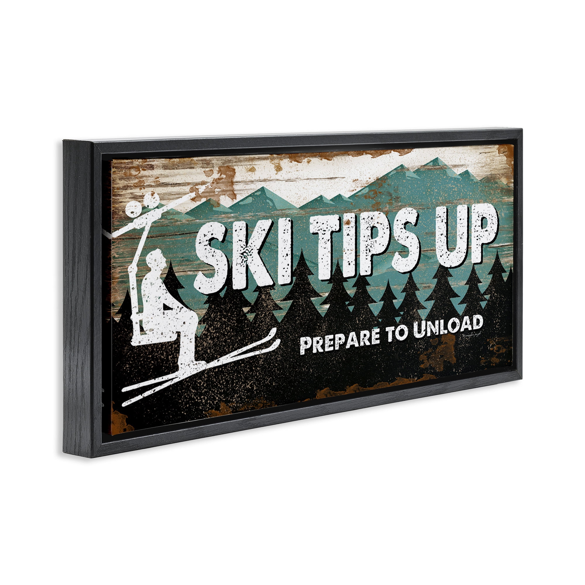 Stupell Industries Winter Rustic Mountain Skiing Typography Painting Black Floater Framed Canvas Art Print Wall Art, 25 x 11