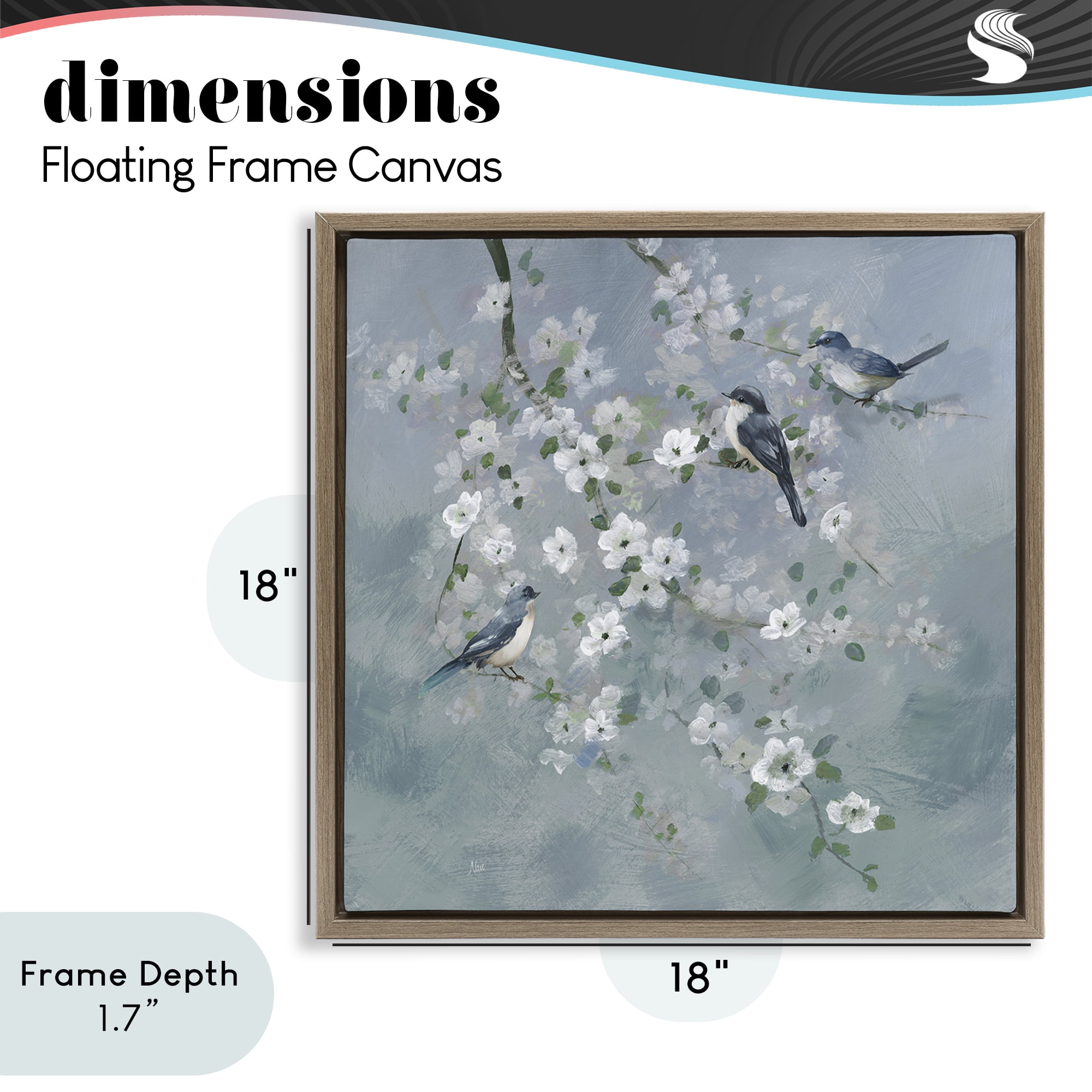 Stupell Industries Serene Birds on White Blooms Brown Framed Floater Canvas Wall Art, design by Nan