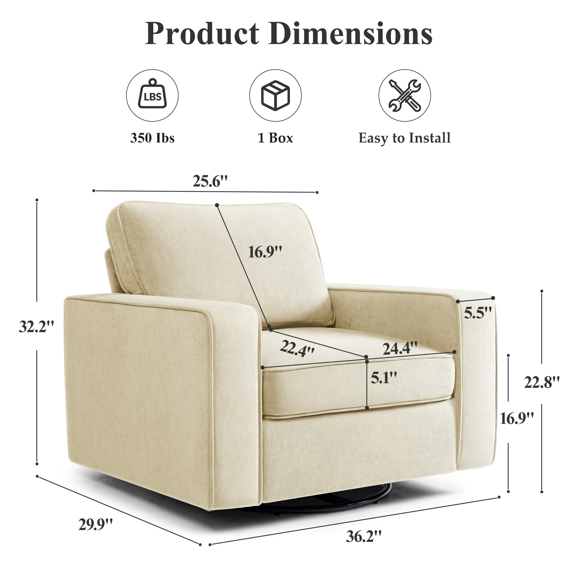 COOLHUT 360° Swivel Accent Chair Set of 2, 36.2" Wide Accent Chair Armchair, Comfy Upholstered Single Sofa Chair for Living Room and Bedroom, Biege