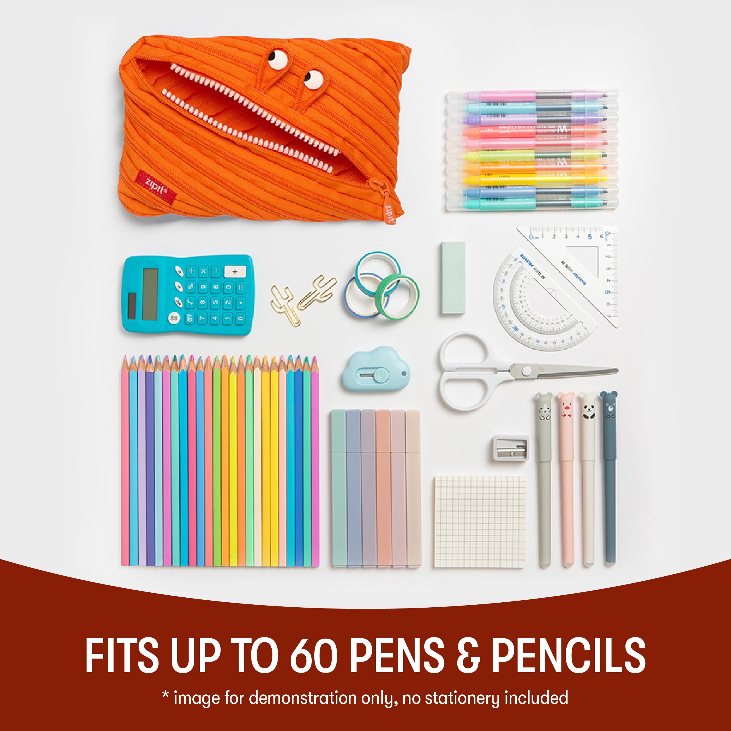 ZIPIT Monster Pencil Case for Kids, Cute Pencil Pouch for Boys & Girls (Orange)