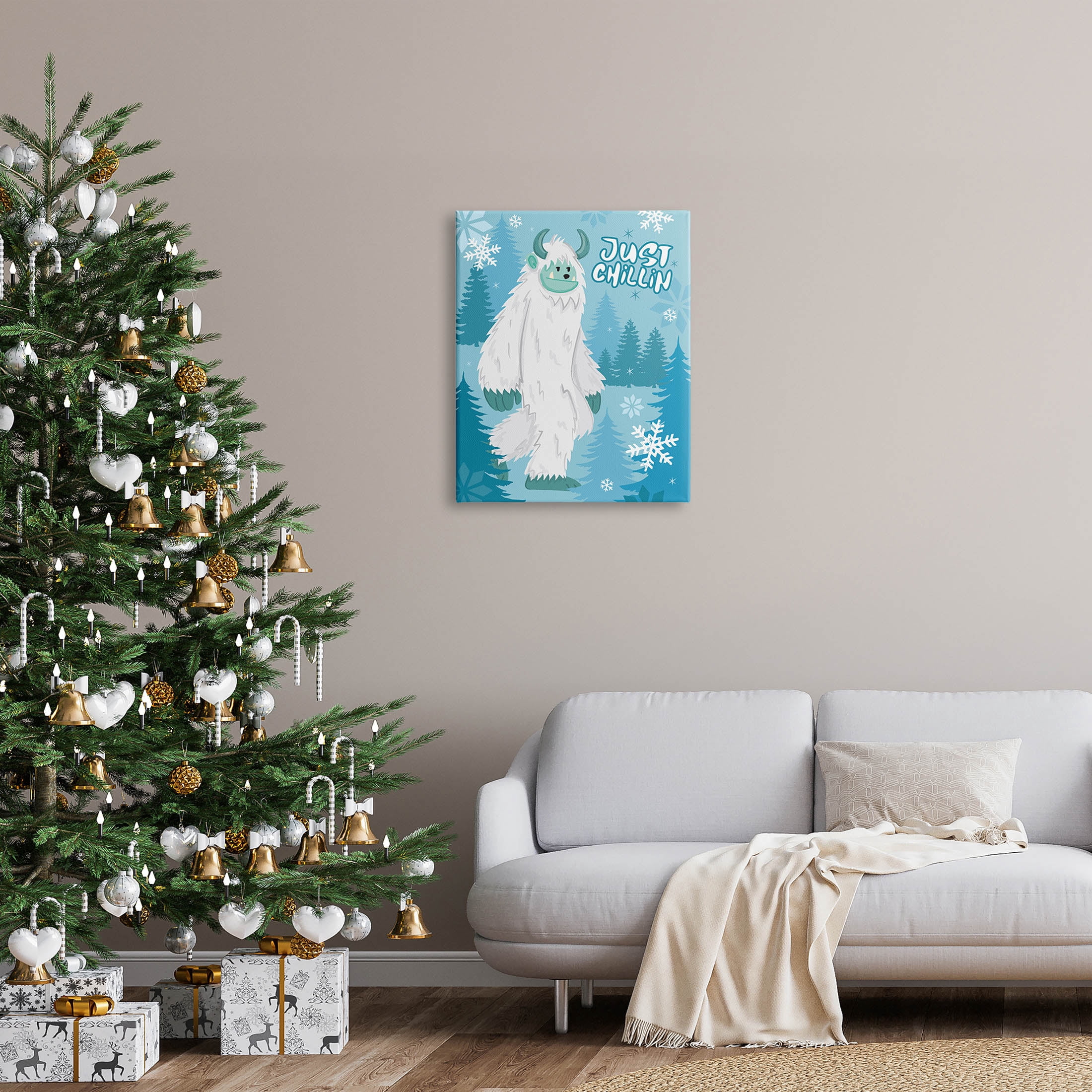 Just Chillin Funny Winter Yeti Holiday Graphic Art Gallery Wrapped Canvas Print Wall Art