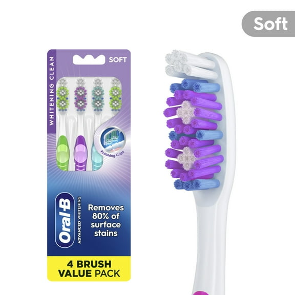Oral-B Toothbrush Pack, White Stain Eraser Manual Toothbrush, Soft Bristles, 4 Count