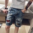 thumbnail image 4 of Pantalones cortos de mezclilla ajustados con gráficos rotos para hombre, pantalones vaqueros cortos ajustados multicolor para hombre, tendencia de diseñador de lujo 2024, ropa de calle retro Y2k, 4 of 5