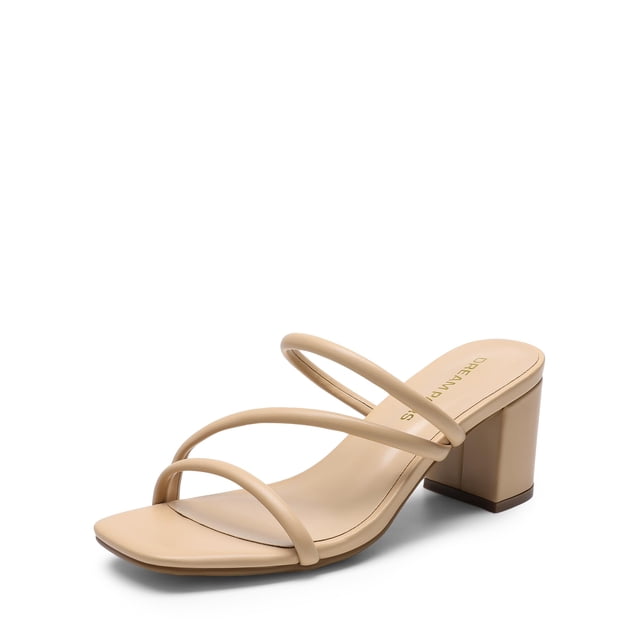 Sandalias DREAM PAIRS con tacones de tiras para mujer, tacón bajo y grueso, color nude