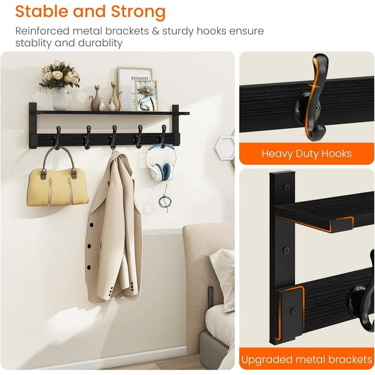 Coat Hanger Wall Mount With Shelf 29 In Hanging Coat Rack With Storage Entryway Shelf With Pegs For Hanging Coats Hats Towel Purse Robes Black Walmart