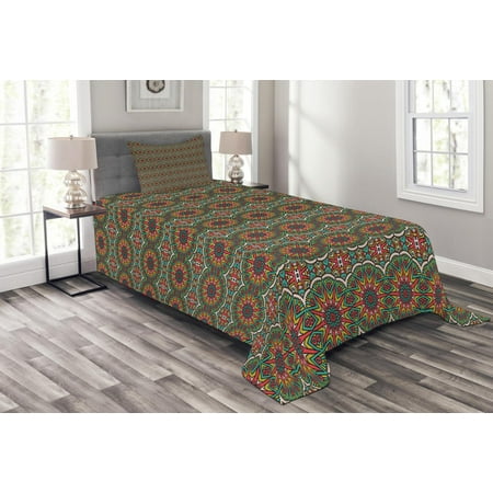 Chinese Quilt Mandala Bedspread Set, Colorful Artistic Figures Henna Art Inspiration Mystical Chinese Design Blossoms, Decorative Quilted Coverlet Set with Pillow Shams Included, Multicolor, by Ambesonne ()
