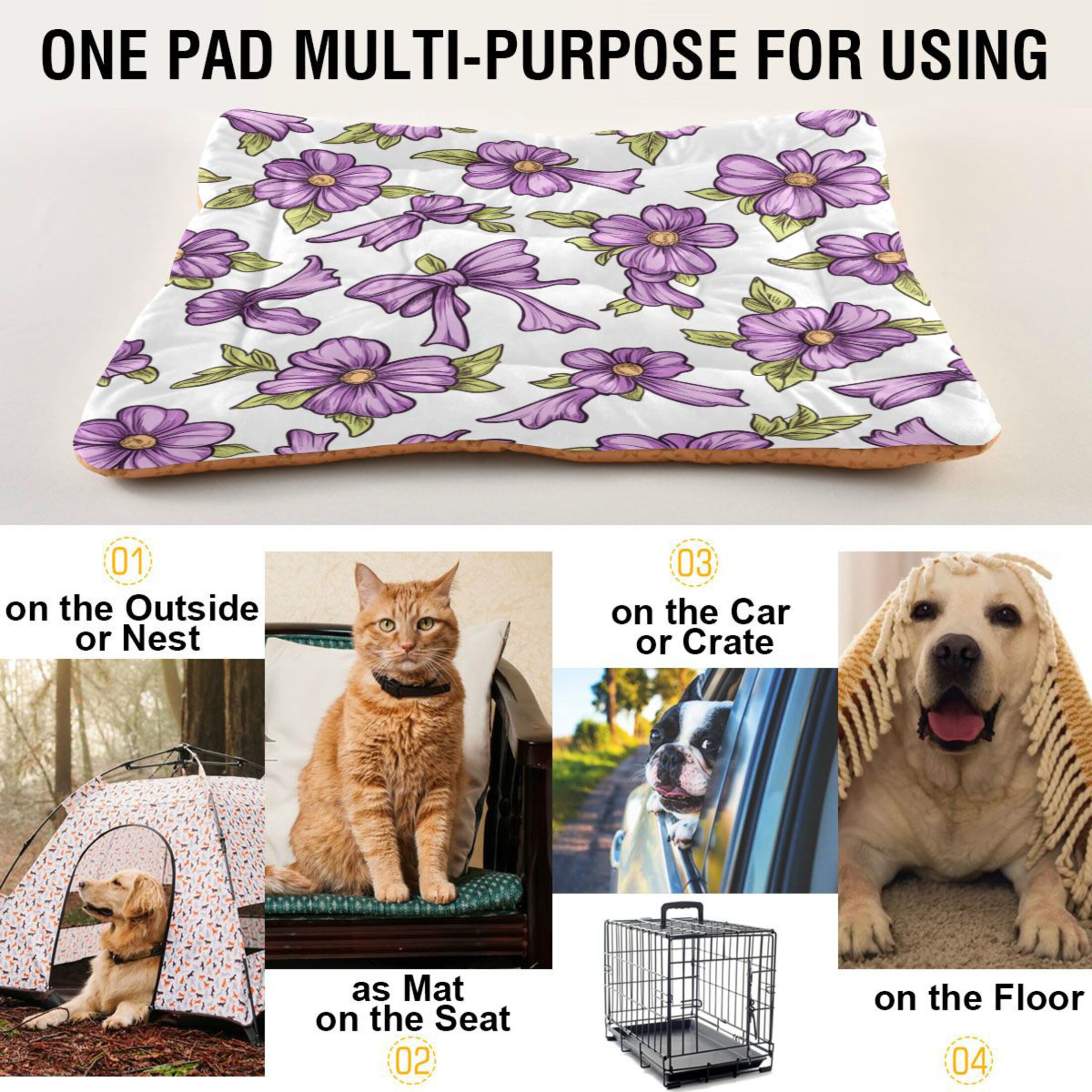 Qxltty Lavender Flowers Pattern Ped Pad Wear-resistant and Hard to Bite Through Sleeping Pad for Small Medium Large Dogs Winter Pet Bed 36×24in