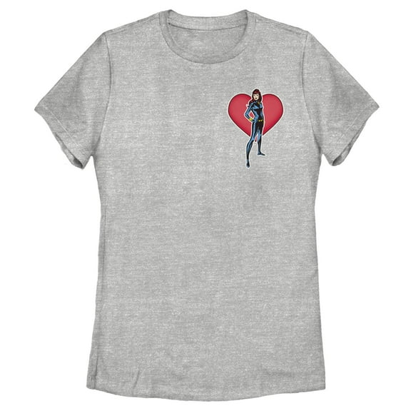 Women's Marvel Black Widow Heart Pocket Graphic Tee Athletic Heather Medium
