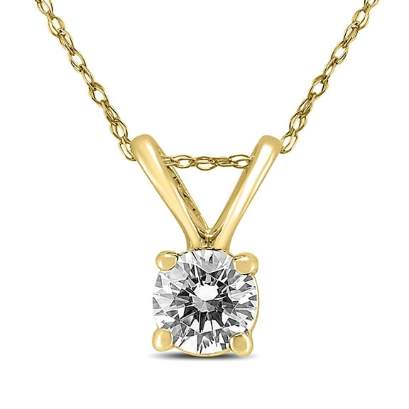 SZUL Women's 1/3 Carat Solitaire Round Diamond Pendant Necklace with 18" Chain in 14K Yellow Gold (J-K-L Color, I2-I3 Clarity)