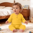 thumbnail image 2 of Loopsun Newborn Romper Solid Long Sleeve Crew Neck Jumpsuit for 3-24M, 2 of 5