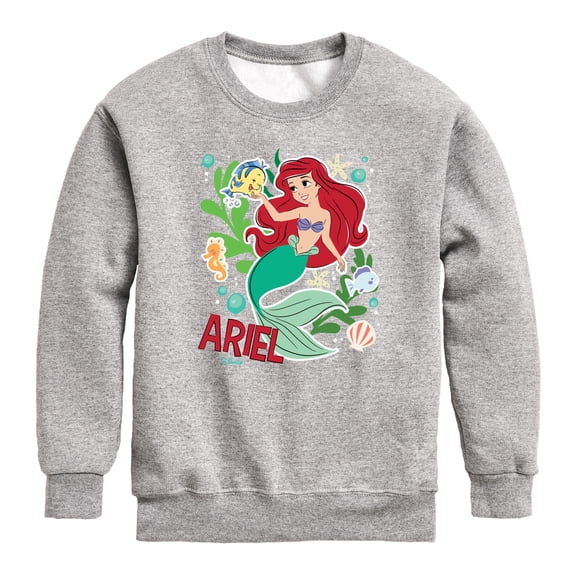 Disney - Ariel Sticker - Youth Boys Crew Fleece Sweatshirt