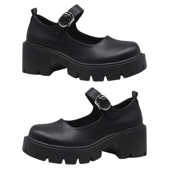 Raindrops 1 Pair of Chunky Heels Shoes Retro Buckle Platform Shoes Women's Autumn Shoes