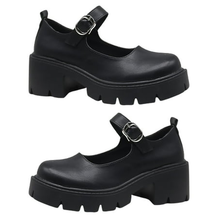 Mary Platform Shoes Buckle High Heels Shoes High Heels Increased Shoe Women s Miss Office Black 6.5