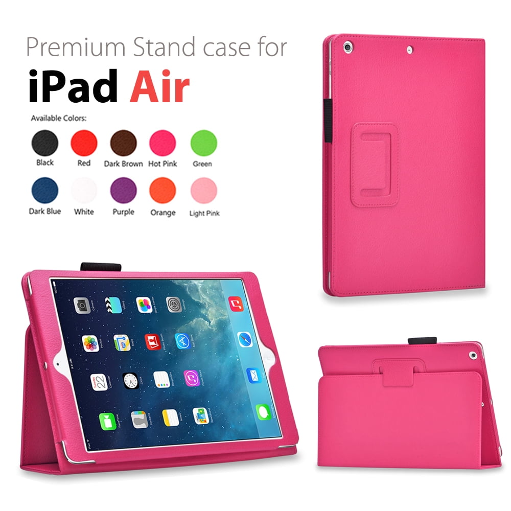 iPad Air 2 Case (Hot Pink) Slim Fit Synthetic Leather Folio Case