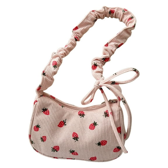 Strawberry Design Corduroy Shoulder Bag Ruched Crossbody Bags For Daily Use