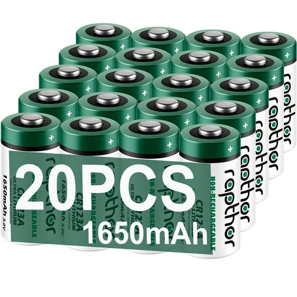 Baterías de litio Rapthor CR123A 1650 mAh 3 V, paquete de 20