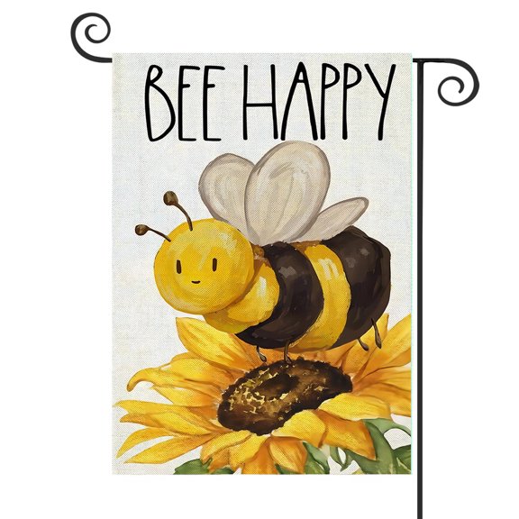 DMERBYL BEE HAPPY Garden Flags for Outside, Summer Watercolor Bee with Sunflower Yard Decoration, Small Seasonal Outdoor Decor for Spring Farmhouse Holiday,12x18 Inch Double Sided