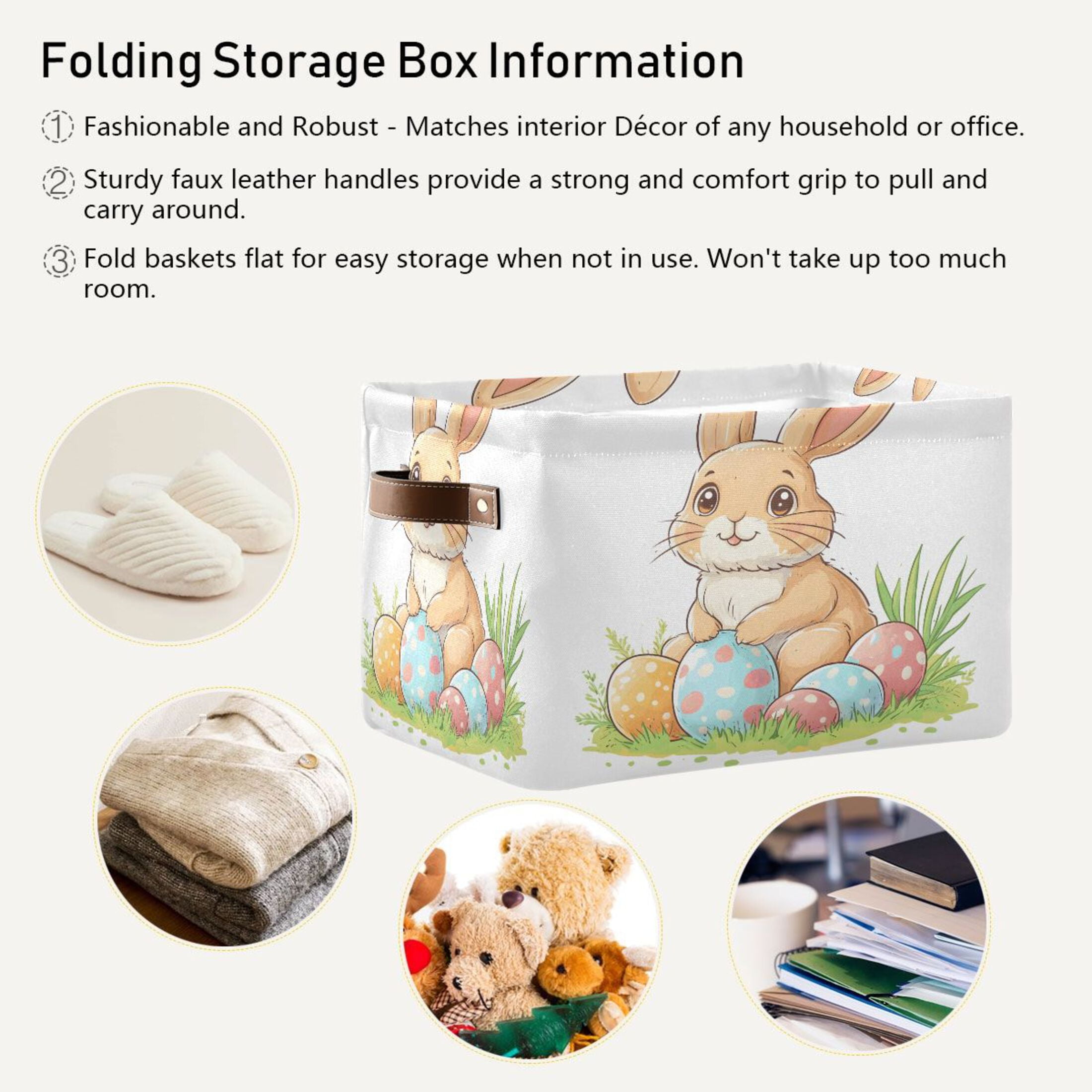 Ryvnso Bunny Easter Rabbit Storage Basket Large Bin Foldable Boxes Toys Organizer 14.2x10.2x8.3in 2 PCs